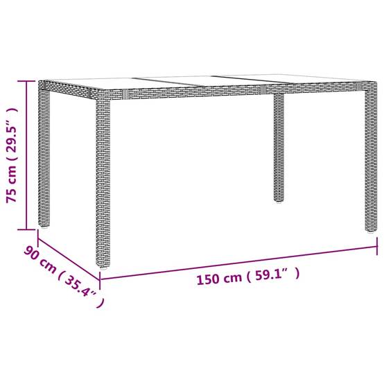 Table de jardin verre trempé et résine tressée beige 150 x 90 x 75 cm, Poids :22.6kg - PANGIVO - Image 6