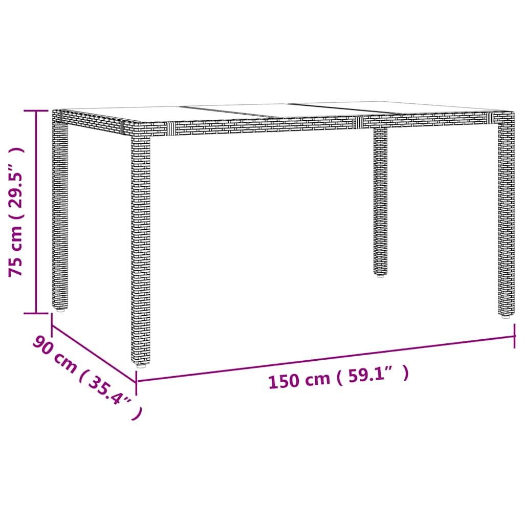 Table de jardin verre trempé et résine tressée beige 150 x 90 x 75 cm, Poids :22.6kg - PANGIVO - Image 6