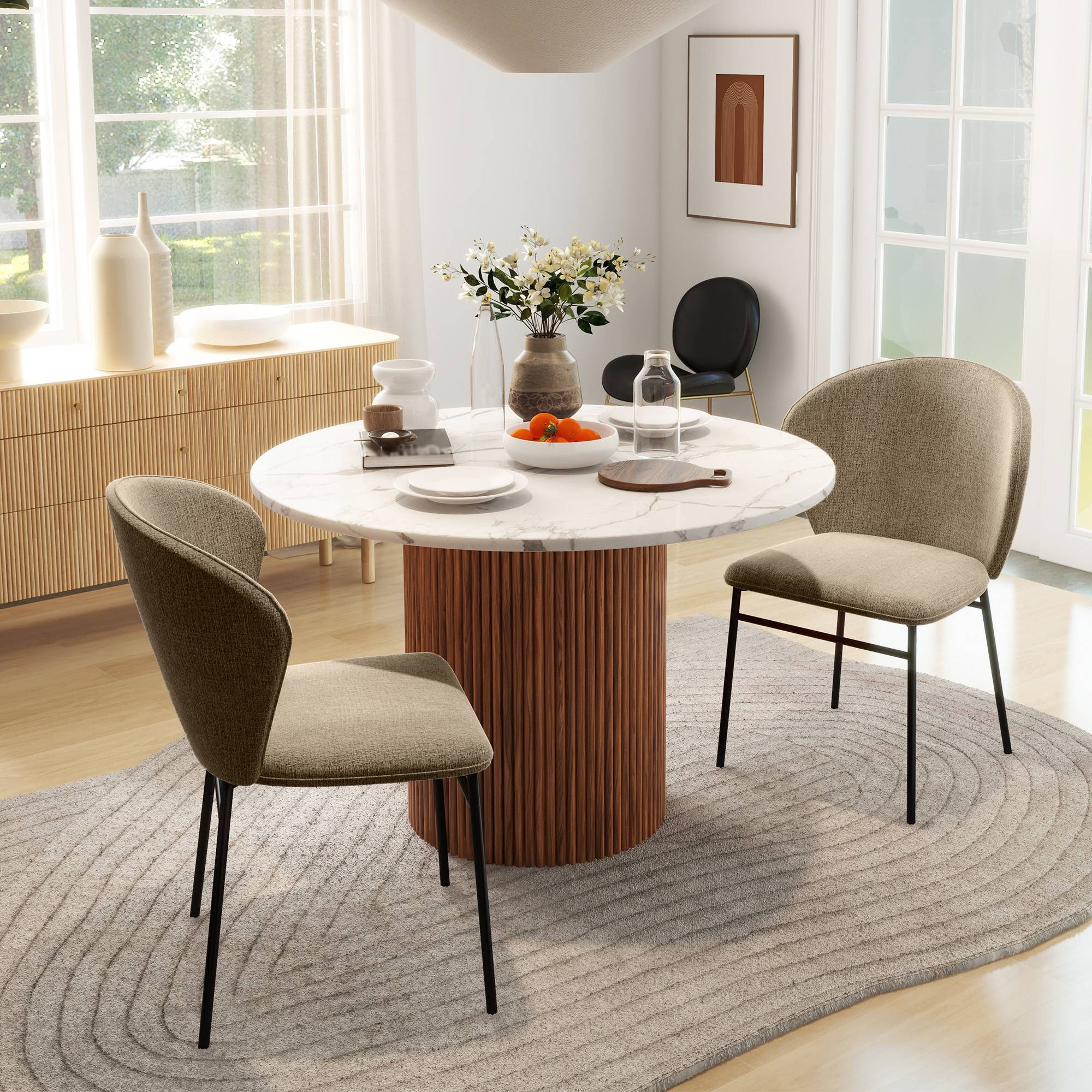 Lot de 2 chaises de salle à manger assise rembourrée en tissu aspect lin pieds en acier stable design moderne marron clair - Image 3