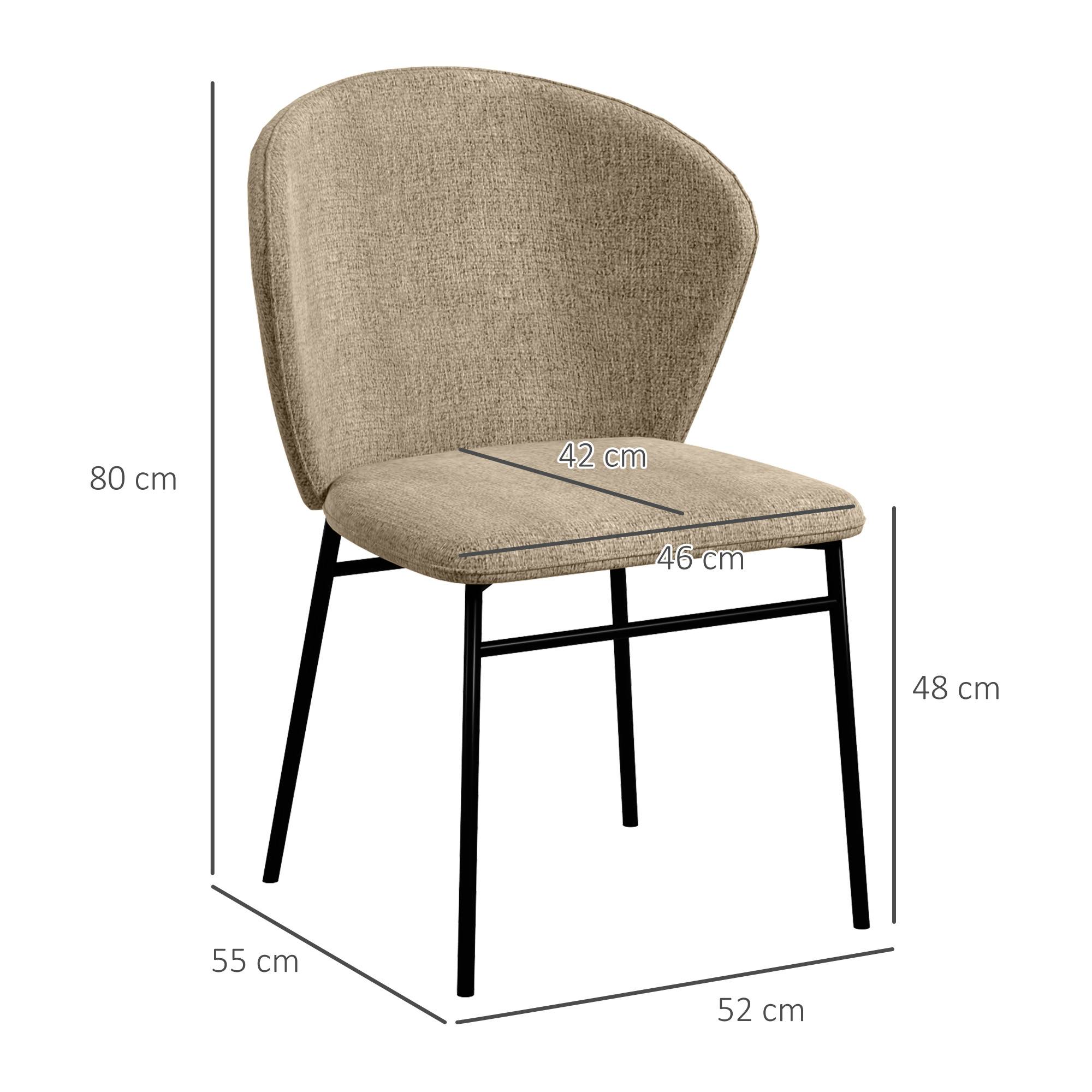 Lot de 2 chaises de salle à manger assise rembourrée en tissu aspect lin pieds en acier stable design moderne marron clair - Image 5
