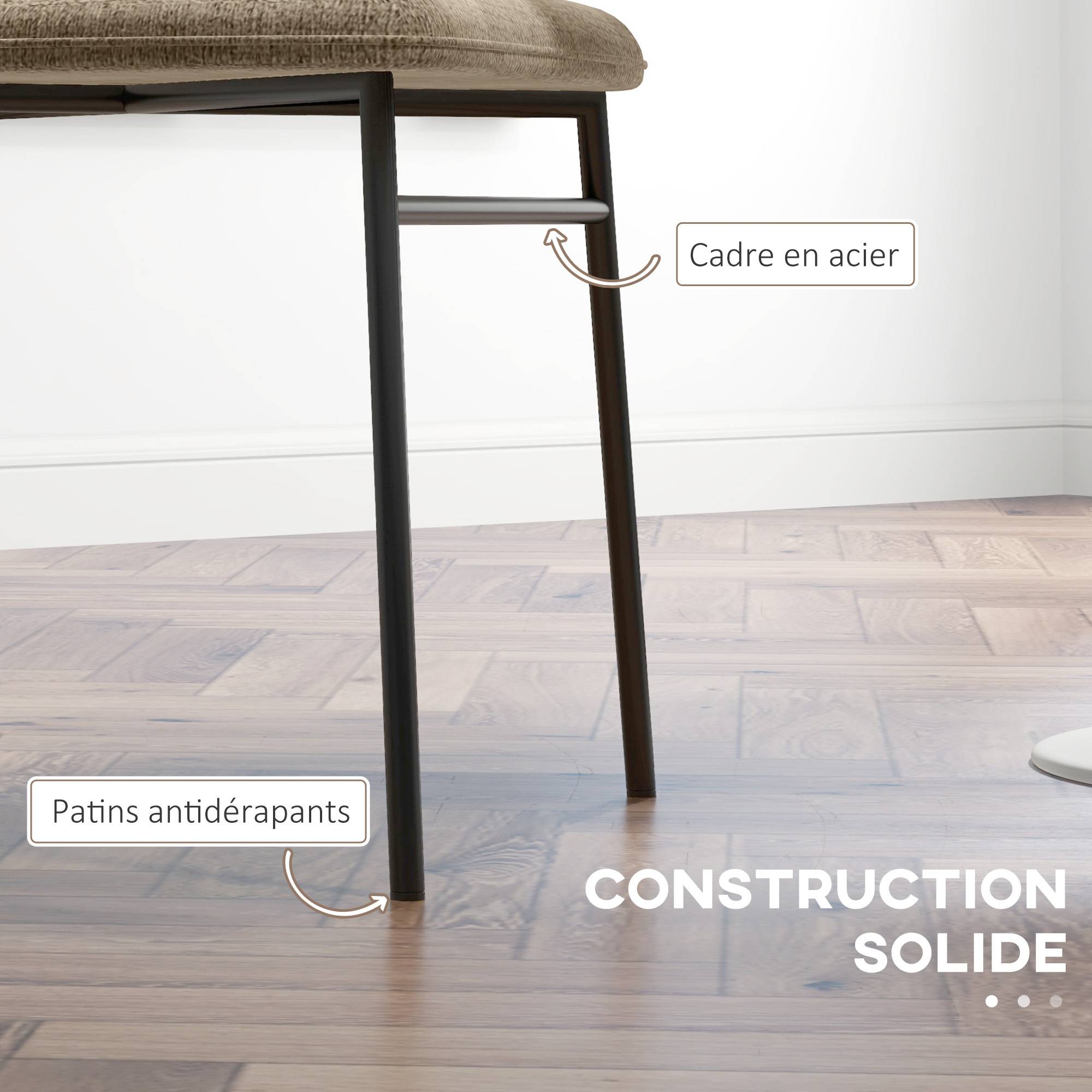 Lot de 2 chaises de salle à manger assise rembourrée en tissu aspect lin pieds en acier stable design moderne marron clair - Image 8