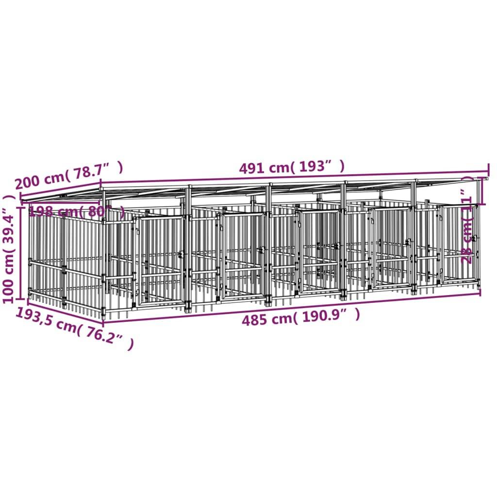 Vidaxl - Chenil d'extérieur avec toit pour chiens Acier 9,38 m² vidaXL 3124592 - Imagen 3