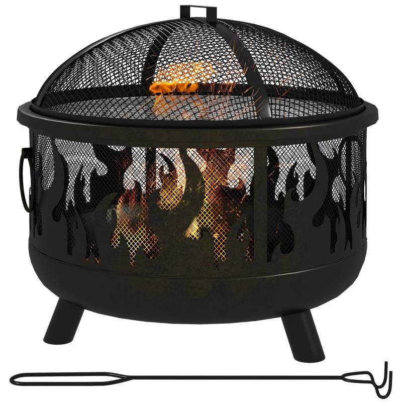 ComfortXL - Brasero Barbecue 2en1 Acier Jardin Terrasse Grille Pare-Étincelles Ø61cm Noir - ComfortXL Outdoor Living - Image 8