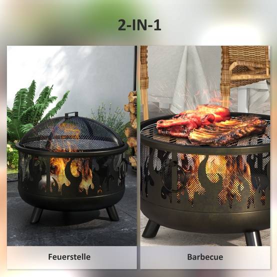ComfortXL - Brasero Barbecue 2en1 Acier Jardin Terrasse Grille Pare-Étincelles Ø61cm Noir - ComfortXL Outdoor Living - Image 3