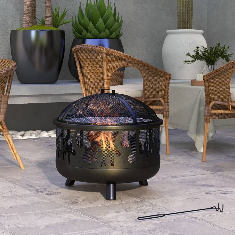 ComfortXL - Brasero Barbecue 2en1 Acier Jardin Terrasse Grille Pare-Étincelles Ø61cm Noir - ComfortXL Outdoor Living - Image 1