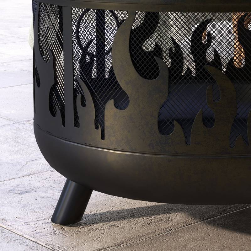 ComfortXL - Brasero Barbecue 2en1 Acier Jardin Terrasse Grille Pare-Étincelles Ø61cm Noir - ComfortXL Outdoor Living - Image 7