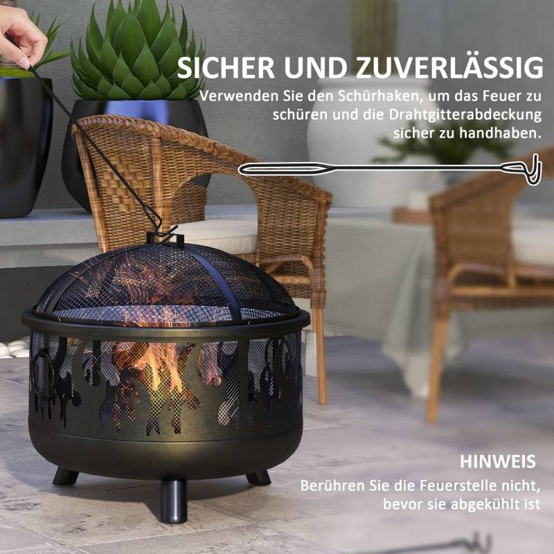 ComfortXL - Brasero Barbecue 2en1 Acier Jardin Terrasse Grille Pare-Étincelles Ø61cm Noir - ComfortXL Outdoor Living - Image 4