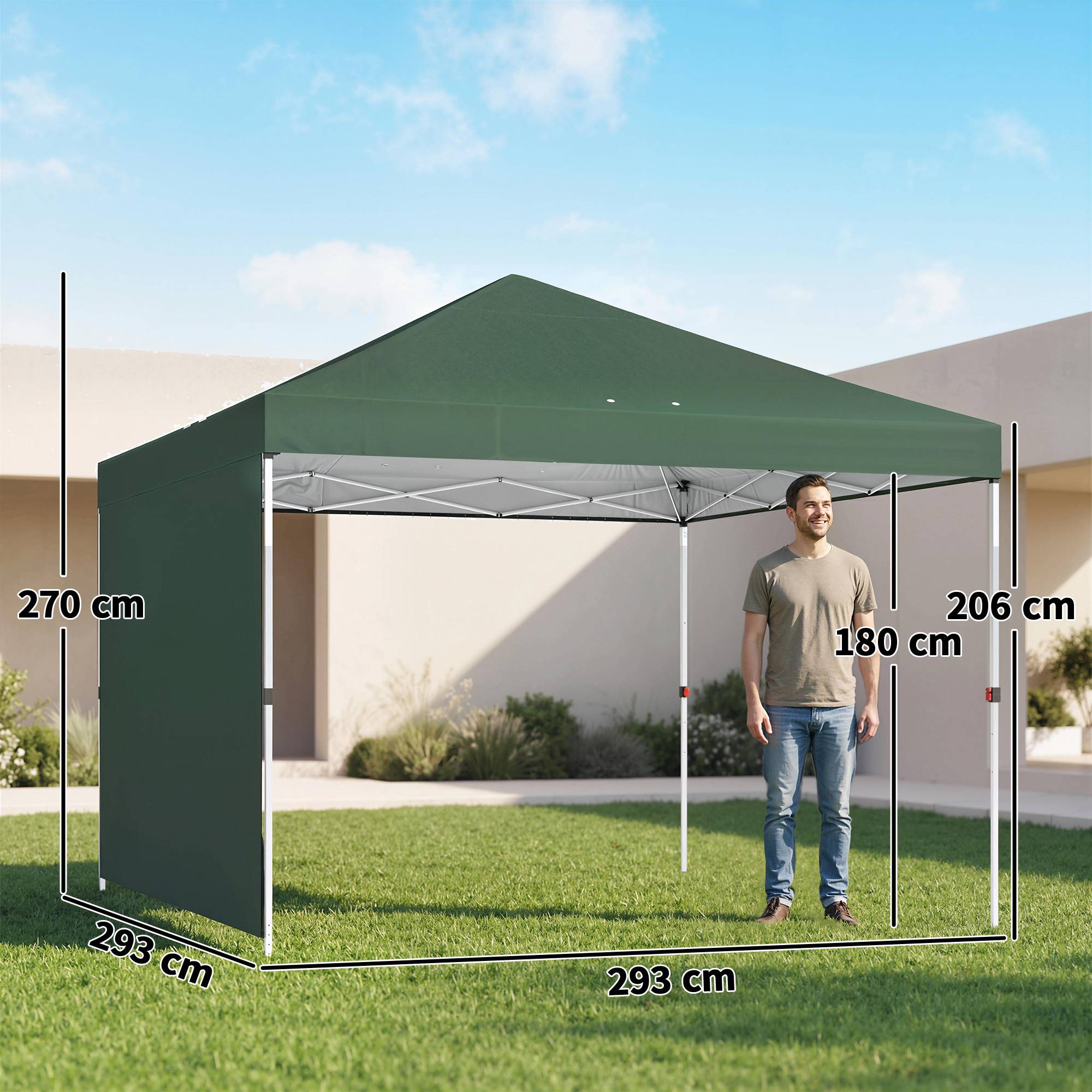 Sans Marque - Tente pliante pop-up 3x3m avec paroi latérale, protection UPF50+, hauteur réglable, poussoir central, sac de transport, verte - Image 5