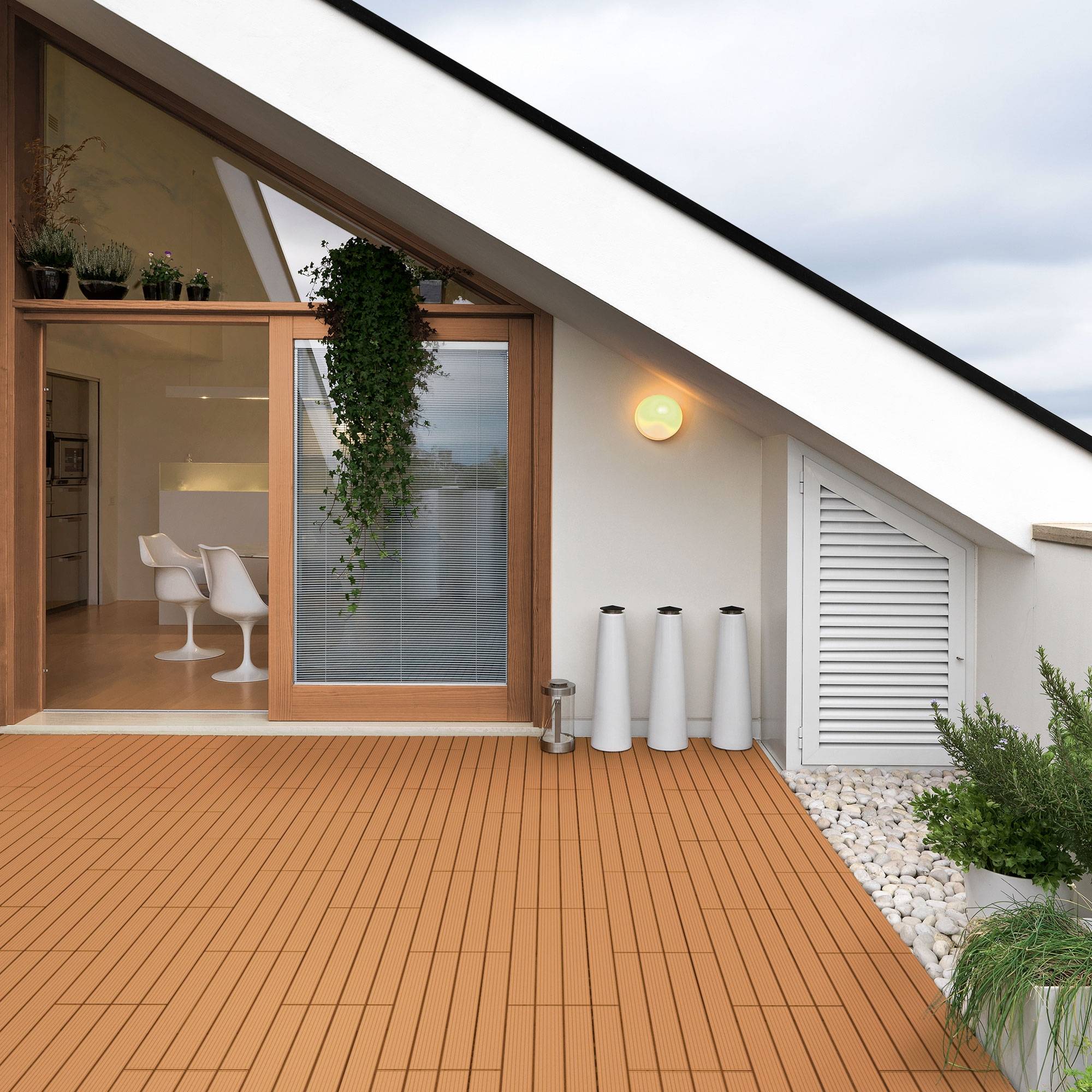 Ecd-Germany - Carreaux WPC de sol 60x30cm 5m² aspect de bois marron clair - Imagen 1