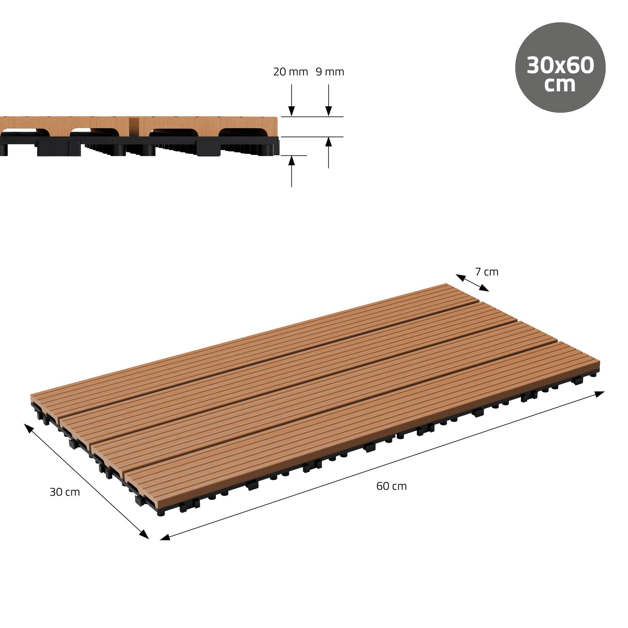 Ecd-Germany - Carreaux WPC de sol 60x30cm 5m² aspect de bois marron clair - Imagen 7