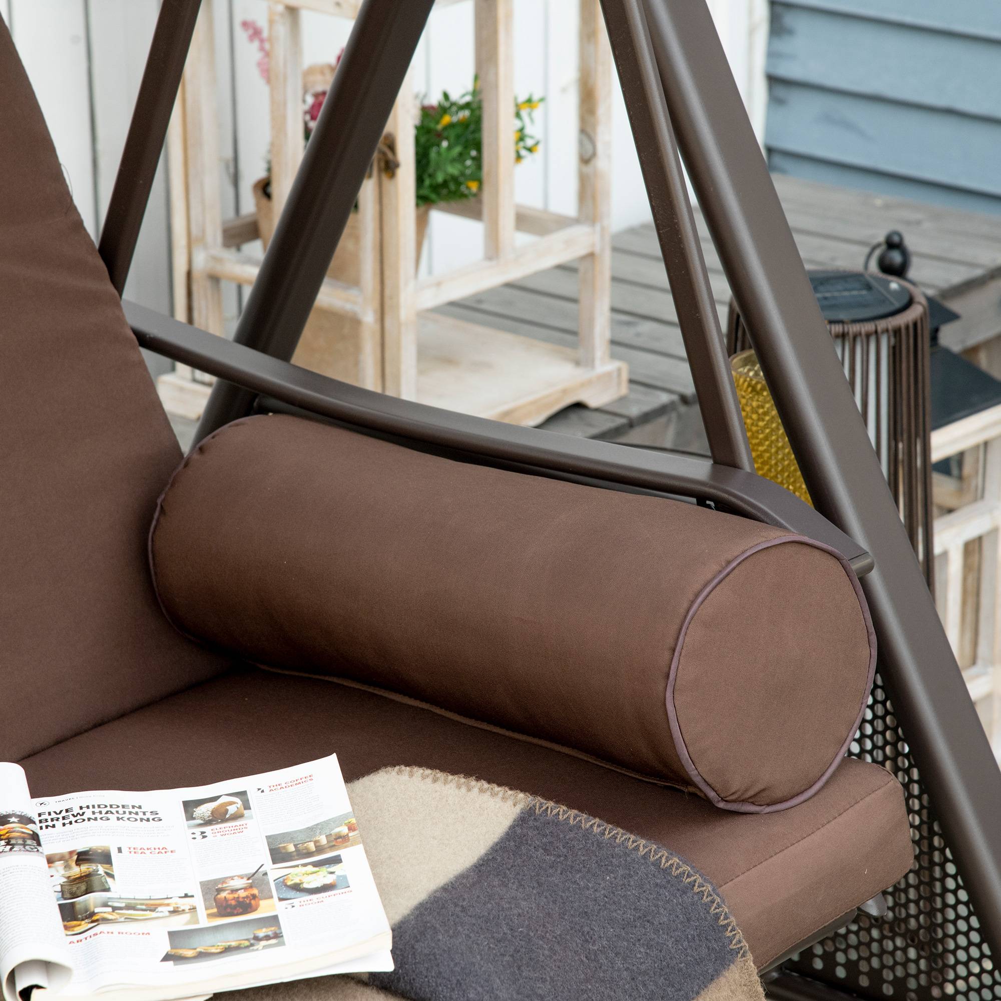 Outsunny - Balancelle de jardin 2 places grand confort coussins fournis accoudoirs tablettes pare-soleil marron - Outsunny - Imagen 4