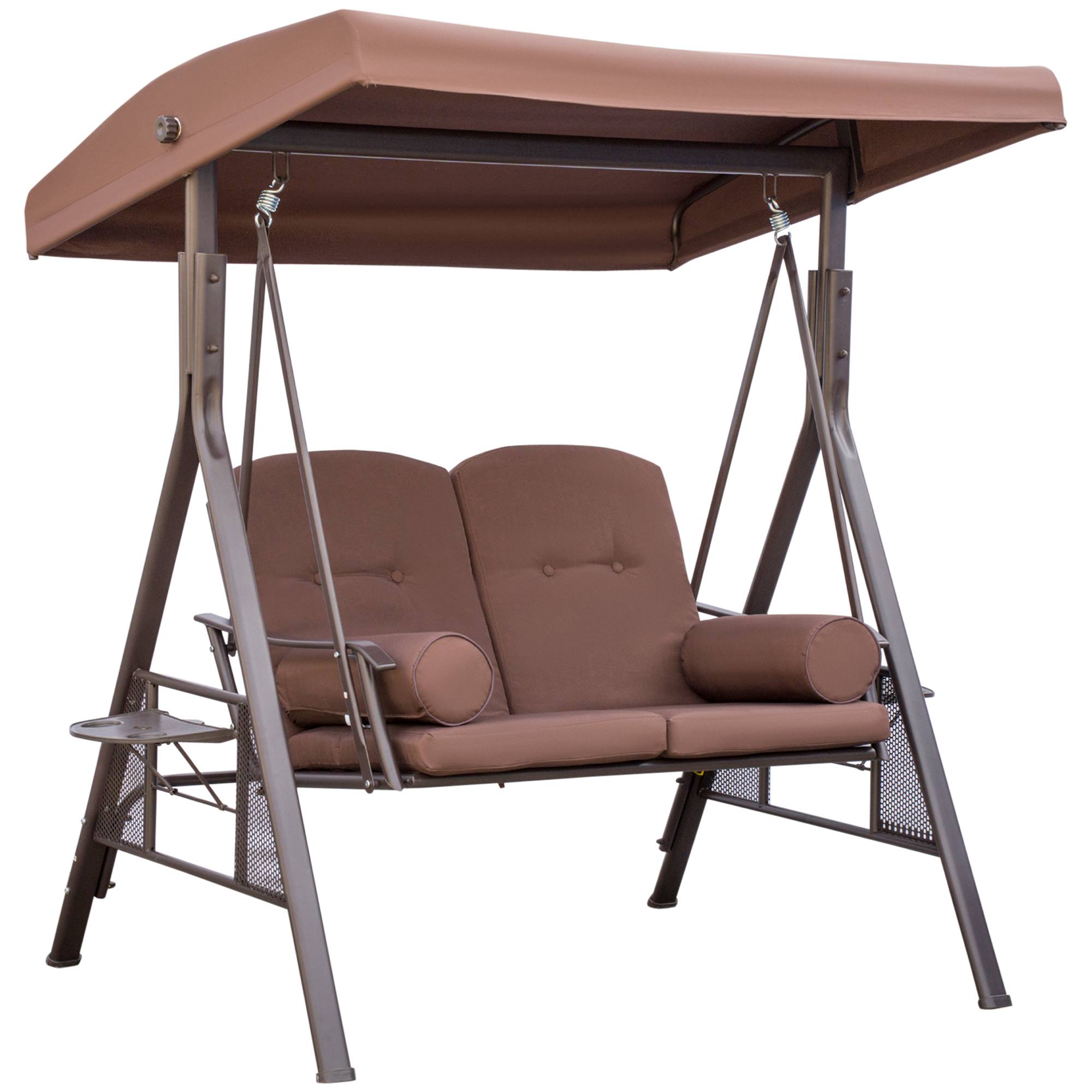 Outsunny - Balancelle de jardin 2 places grand confort coussins fournis accoudoirs tablettes pare-soleil marron - Outsunny - Imagen 1