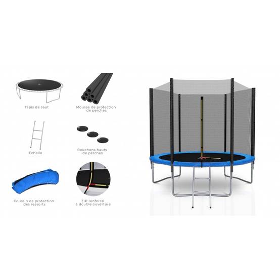 Trampoline extérieur Deluxe 8Ft / ø244cm KAIA SPORTS Trampoline de jardin avec Filet, mousse de protection et échelle KAIA SPORTS - Image 2