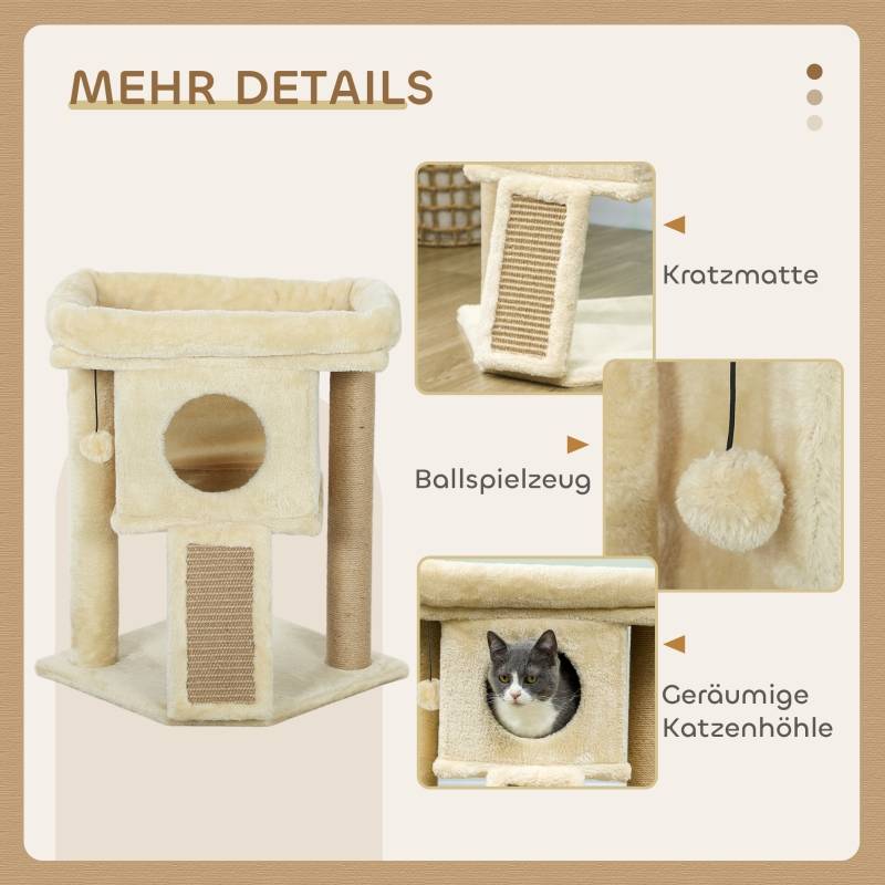 Arbre à chat avec tapis à griffer en jute, plateforme de couchage, balle de jeu, maison pour chat, beige, 40 x 40 x 57 cm - Image 4