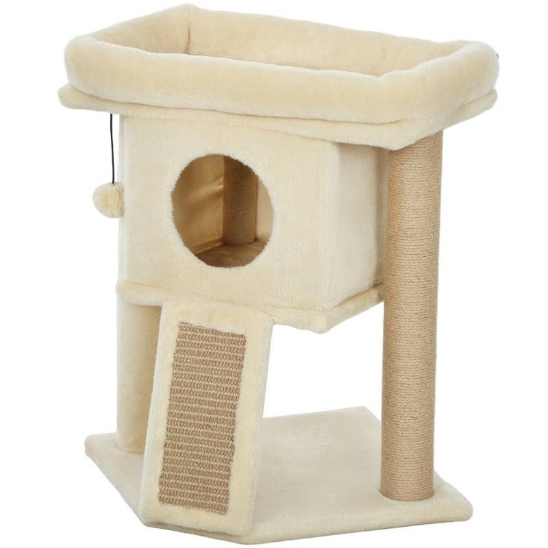 Arbre à chat avec tapis à griffer en jute, plateforme de couchage, balle de jeu, maison pour chat, beige, 40 x 40 x 57 cm - Image 1