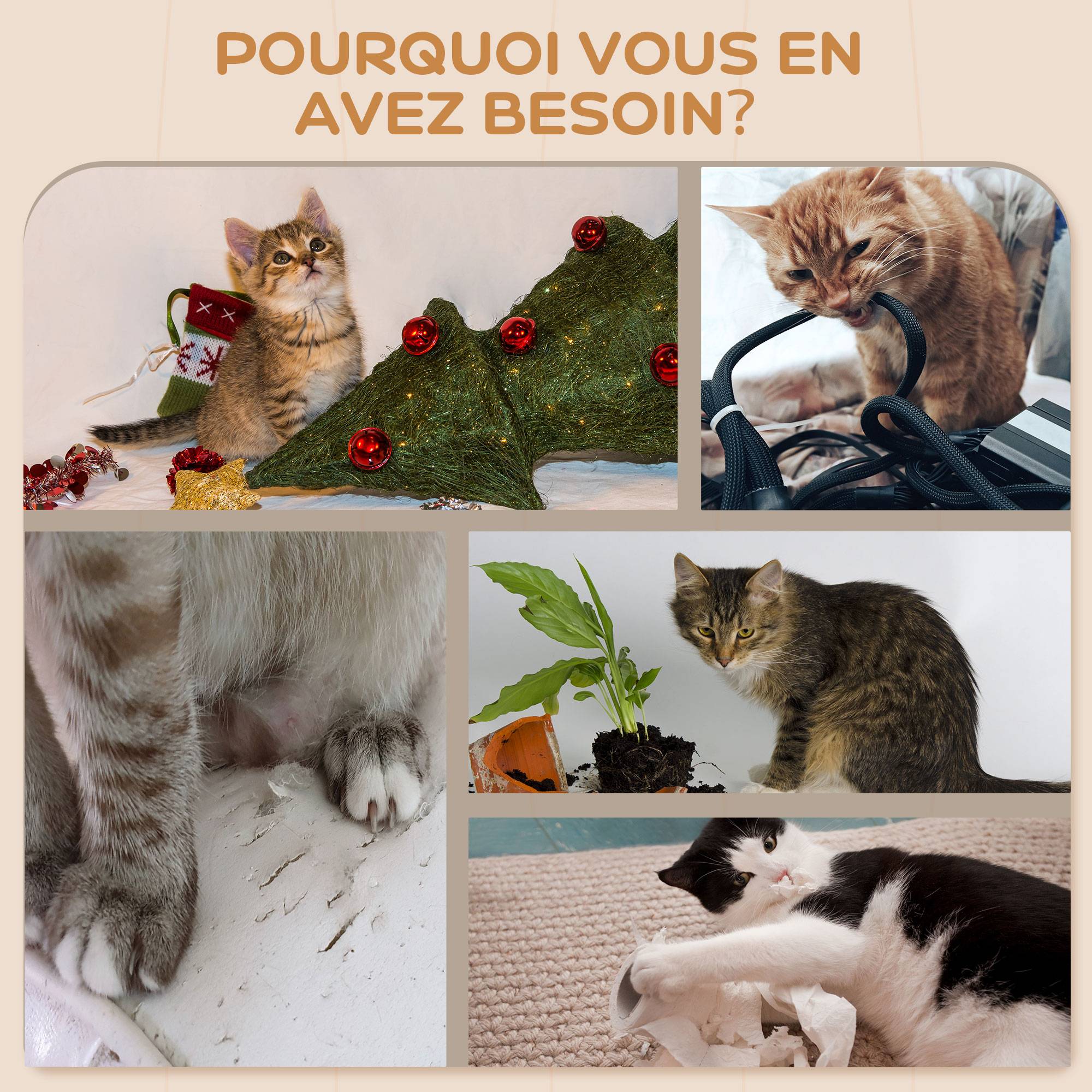 Pawhut - Mur d'escalade pour chat - arbre à chat design mural - griffoirs, plateformes, 2 paniers, échelle - sisal peluche gris - Imagen 6