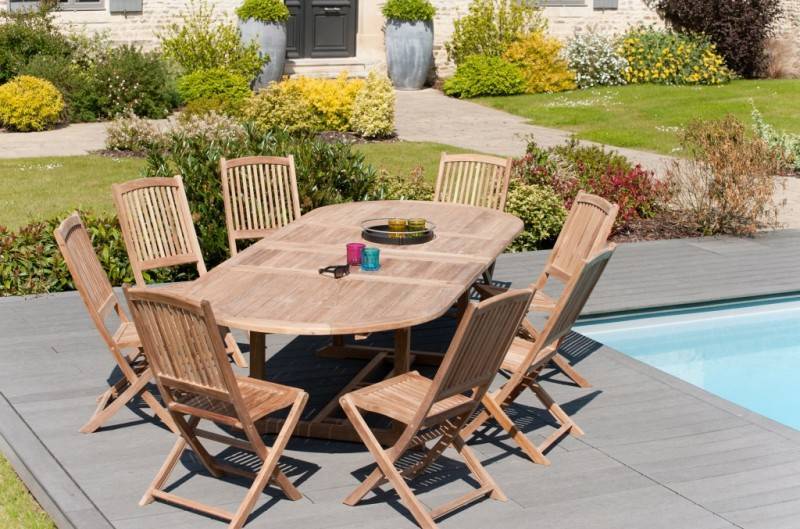 Macabane - FUN - Table de jardin ovale double ext. 200/300*120 cm en bois Teck - Imagen 2