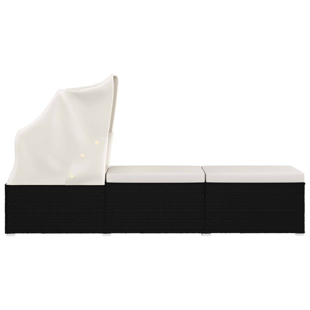 Helloshop26 - Transat chaise longue bain de soleil lit de jardin terrasse meuble d'extérieur avec auvent et coussin résine tressée blanc crème - Imagen 2