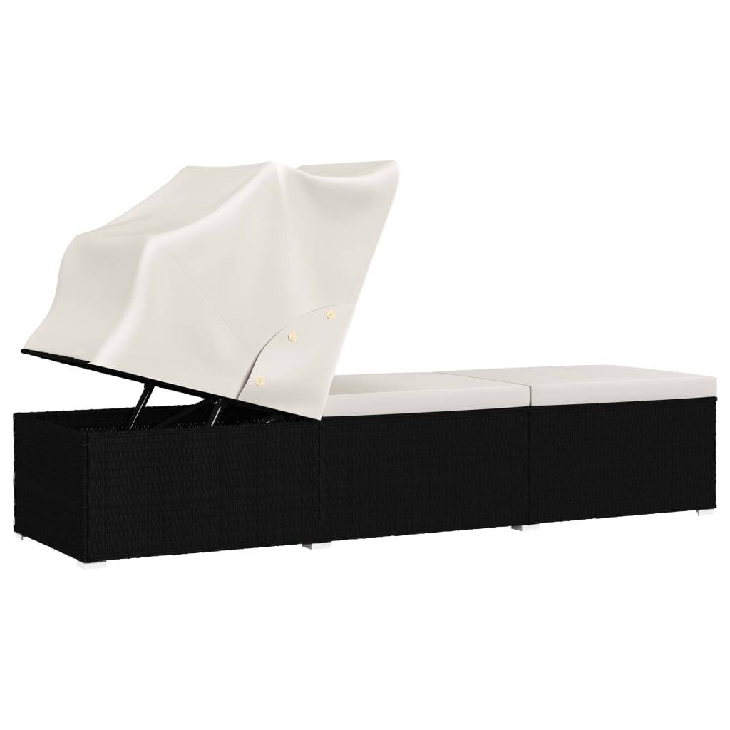 Helloshop26 - Transat chaise longue bain de soleil lit de jardin terrasse meuble d'extérieur avec auvent et coussin résine tressée blanc crème - Imagen 3