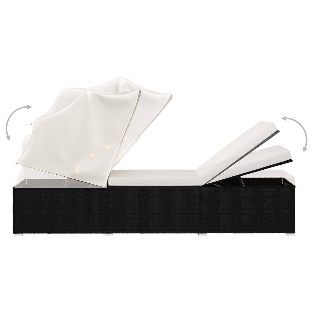 Helloshop26 - Transat chaise longue bain de soleil lit de jardin terrasse meuble d'extérieur avec auvent et coussin résine tressée blanc crème - Imagen 4