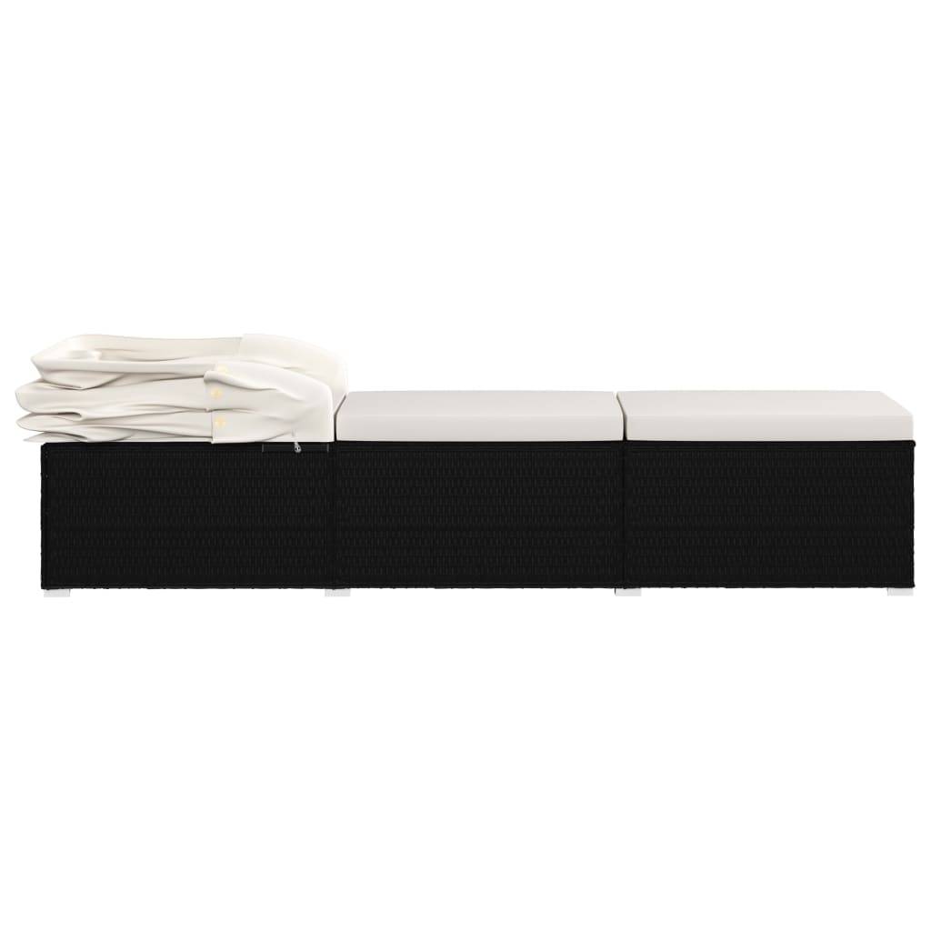 Helloshop26 - Transat chaise longue bain de soleil lit de jardin terrasse meuble d'extérieur avec auvent et coussin résine tressée blanc crème - Imagen 5