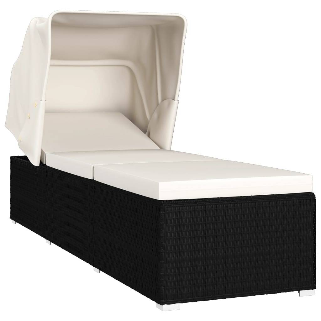 Helloshop26 - Transat chaise longue bain de soleil lit de jardin terrasse meuble d'extérieur avec auvent et coussin résine tressée blanc crème - Imagen 1