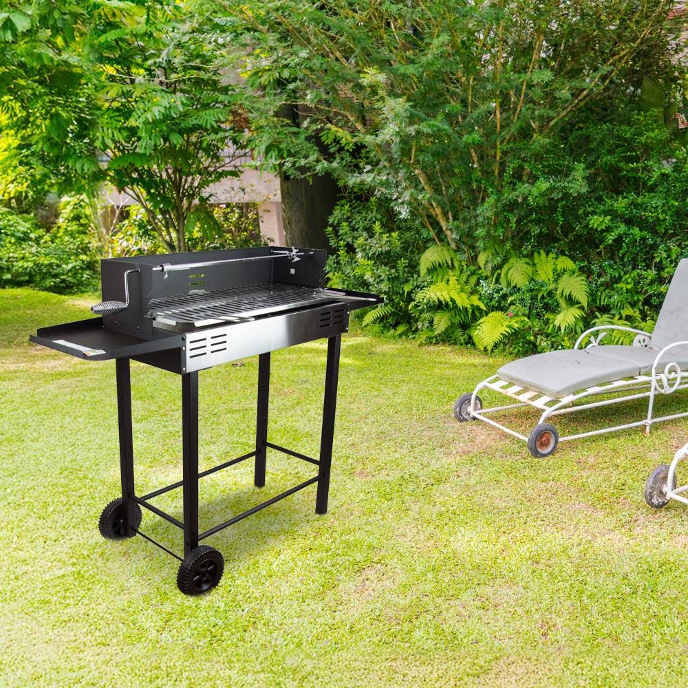 Elem Garden Technic - Barbecue charbon de bois avec roues et broche, surface de cuisson 68x33cm - Image 5