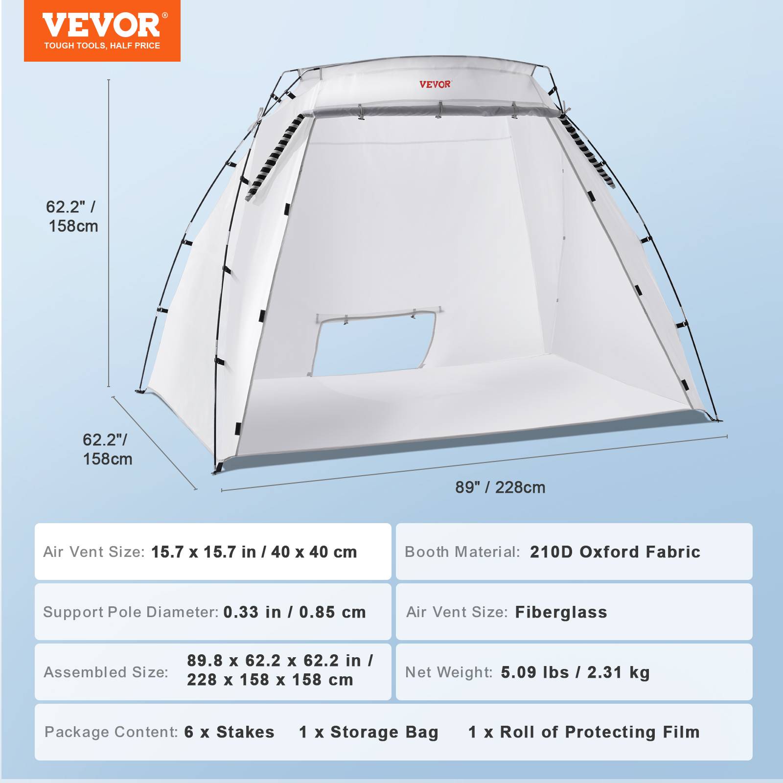 Vevor - VEVOR Abri peinture portable 228x158x158 cm, Oxford 210D. Film jetable. - Image 7