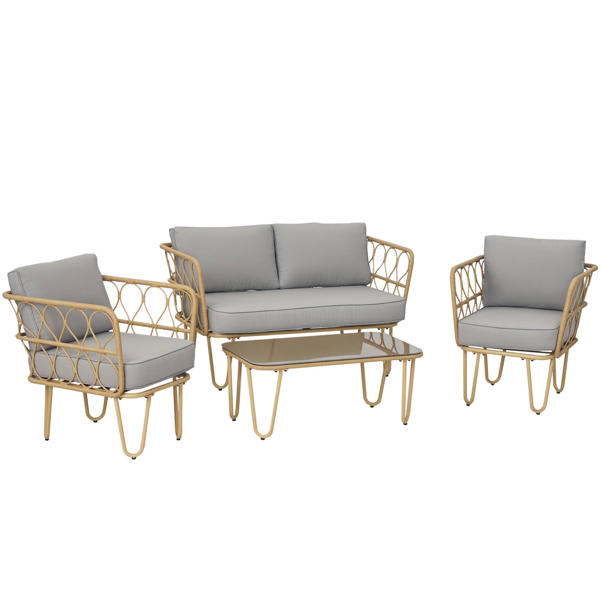 Salon de Jardin 4 Places Canapé Fauteuils et Table Basse en Corde Tressée Naturel - ComfortXL Outdoor Living - Image 1