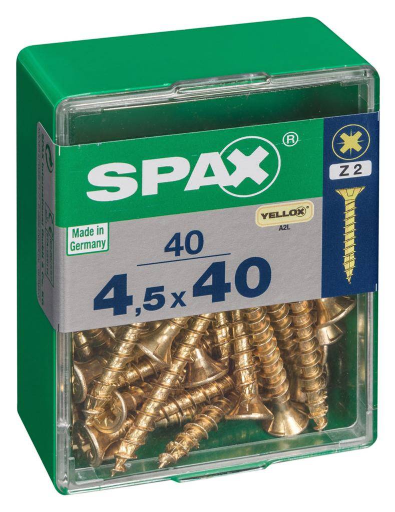 Spax - Lot de 40 vis acier tête fraisée pozidriv SPAX, Diam.4.5 mm x L.40 mm - Image 1