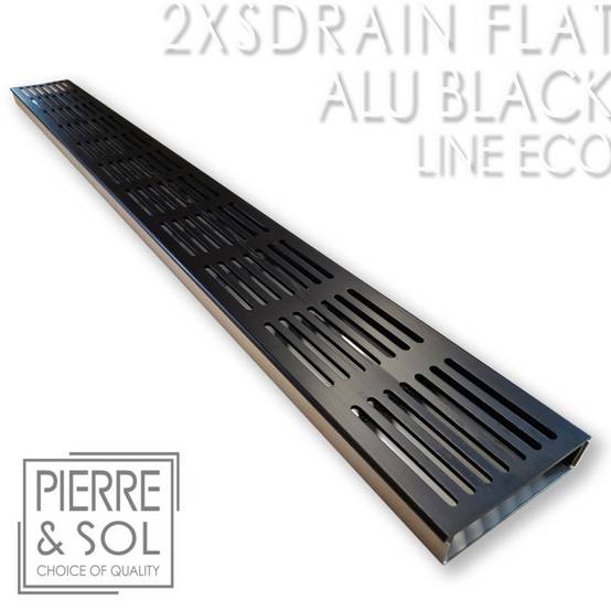 Caniveau Inox Large Hauteur 2 cm - 2XSDRAINFLAT EASY Grille Aluminium Noire - LINE ECO - Caniveau de 50 cm - Image 1