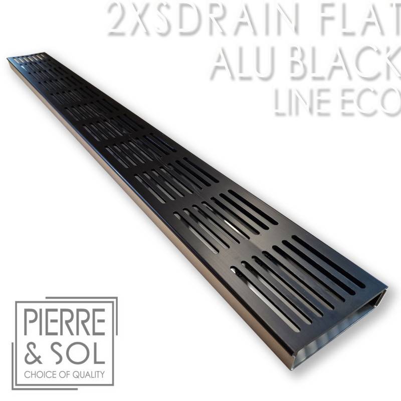 Caniveau Inox Large Hauteur 2 cm - 2XSDRAINFLAT EASY Grille Aluminium Noire - LINE ECO -       Caniveau de 50 cm - Image 1