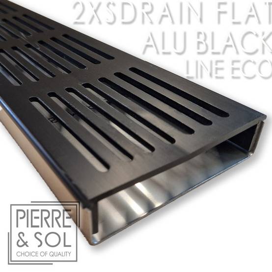 Caniveau Inox Large Hauteur 2 cm - 2XSDRAINFLAT EASY Grille Aluminium Noire - LINE ECO - Caniveau de 50 cm - Image 2