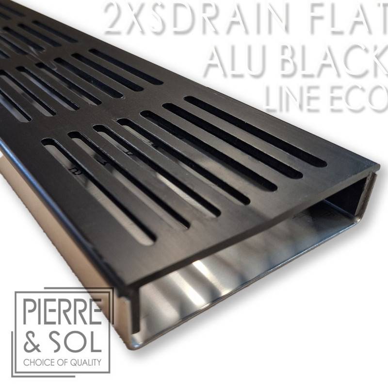 Caniveau Inox Large Hauteur 2 cm - 2XSDRAINFLAT EASY Grille Aluminium Noire - LINE ECO -       Caniveau de 50 cm - Image 2