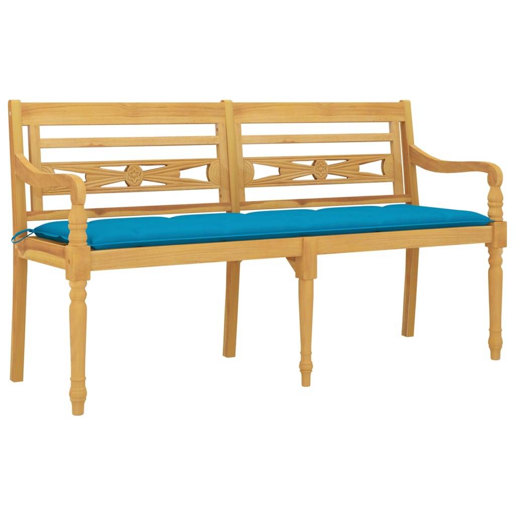 Helloshop26 - Banc de jardin meuble de patio d'extérieur terrasse avec coussin bleu clair 150 cm bois de teck massif - Imagen 1