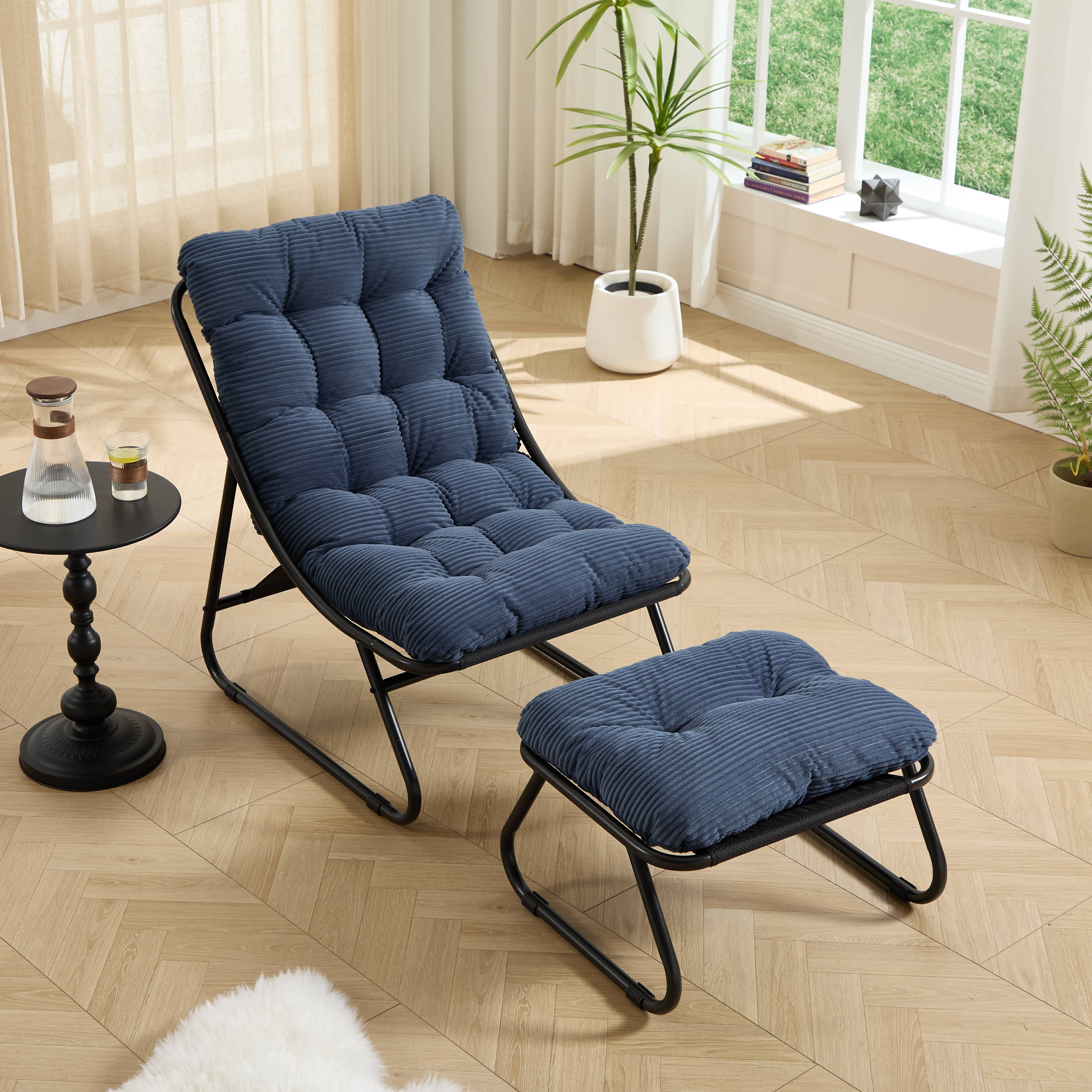 ComfortXL - Fauteuil relax avec repose pieds acier salon jardin confort optimal bleu marine - ComfortXL Outdoor Living - Image 8