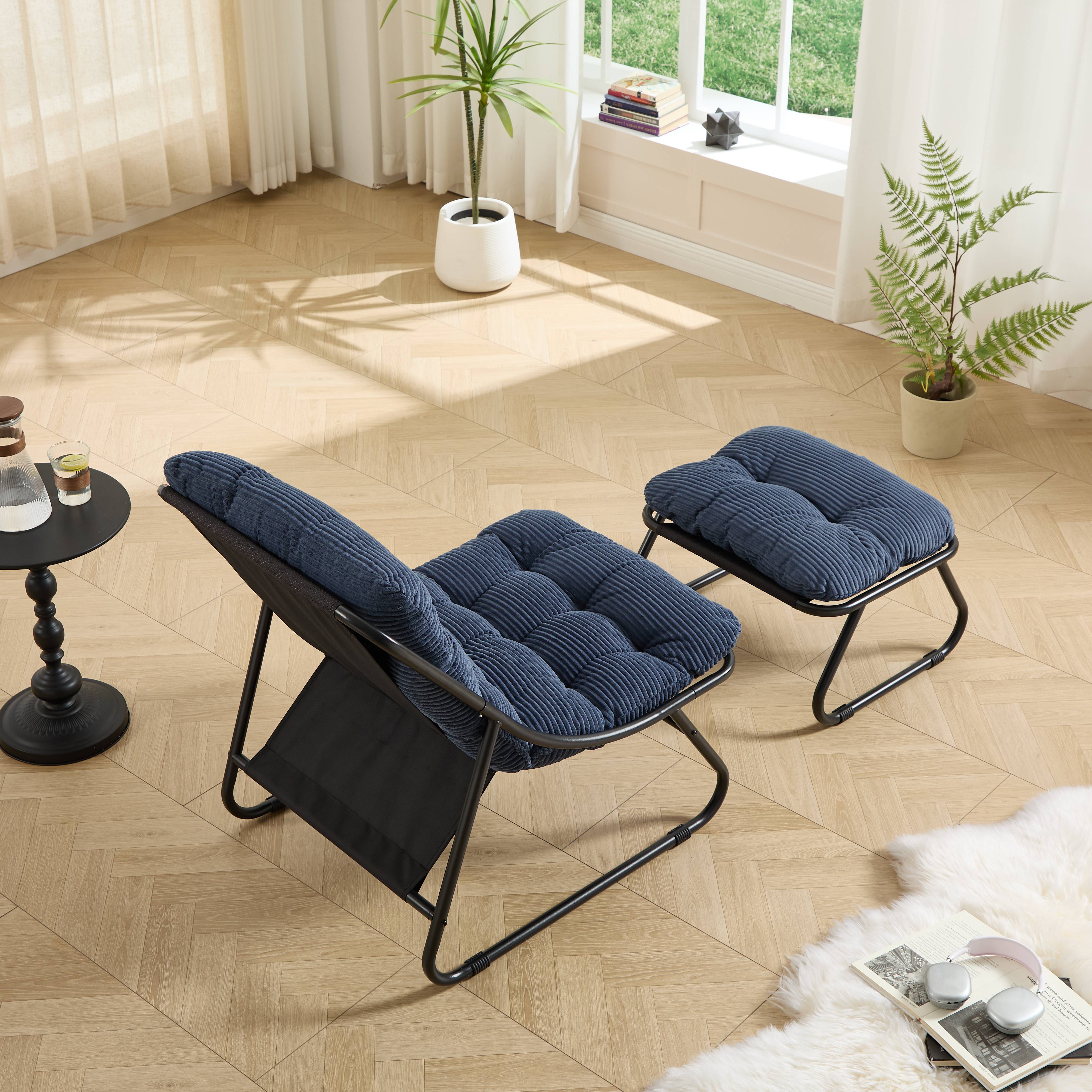 ComfortXL - Fauteuil relax avec repose pieds acier salon jardin confort optimal bleu marine - ComfortXL Outdoor Living - Image 5