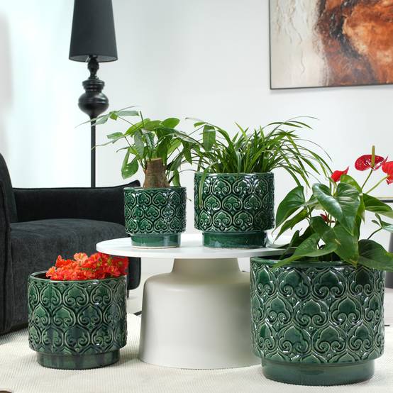 ComfortXL - Pot de fleurs céramique Ø38 cm vert brillant intérieur extérieur drainage - ComfortXL Outdoor Living - Image 5