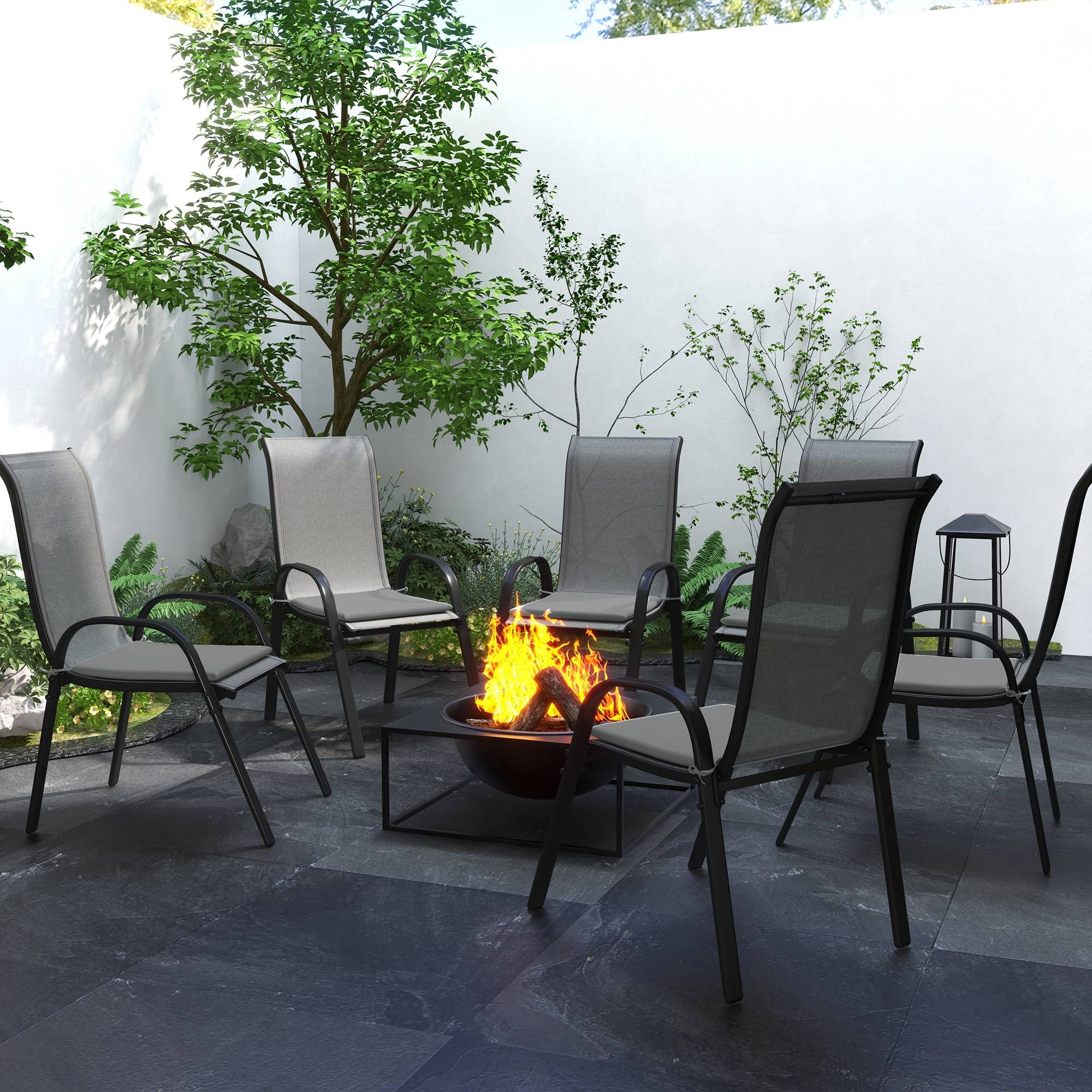 Lot de 6 coussins chaise extérieur tissu polyester forme carrée sangles 42x42cm gris - ComfortXL Outdoor Living - Image 8
