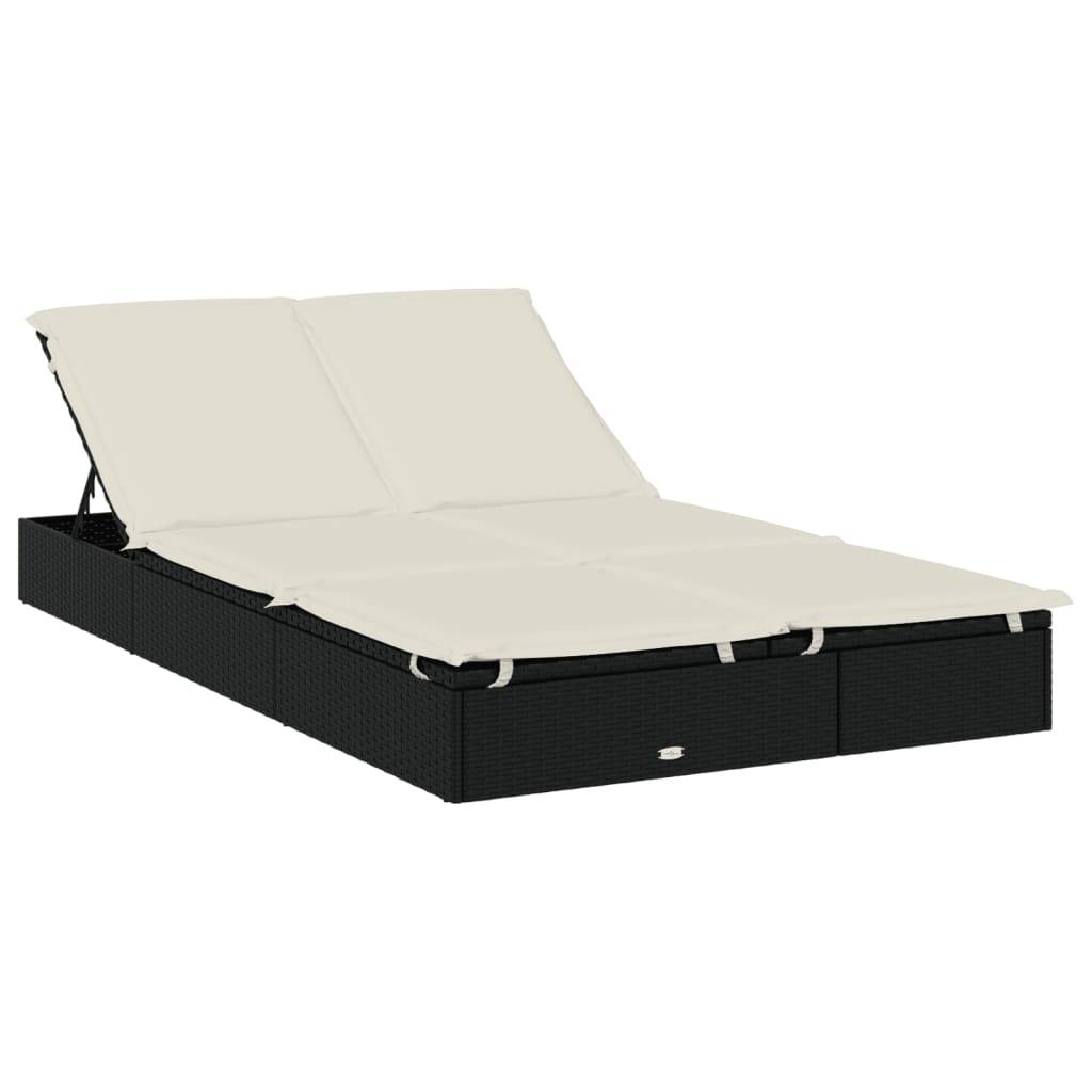 Helloshop26 - Transat chaise longue bain de soleil lit de jardin terrasse meuble d'extérieur à 2 places avec coussins noir résine tressée - Imagen 1