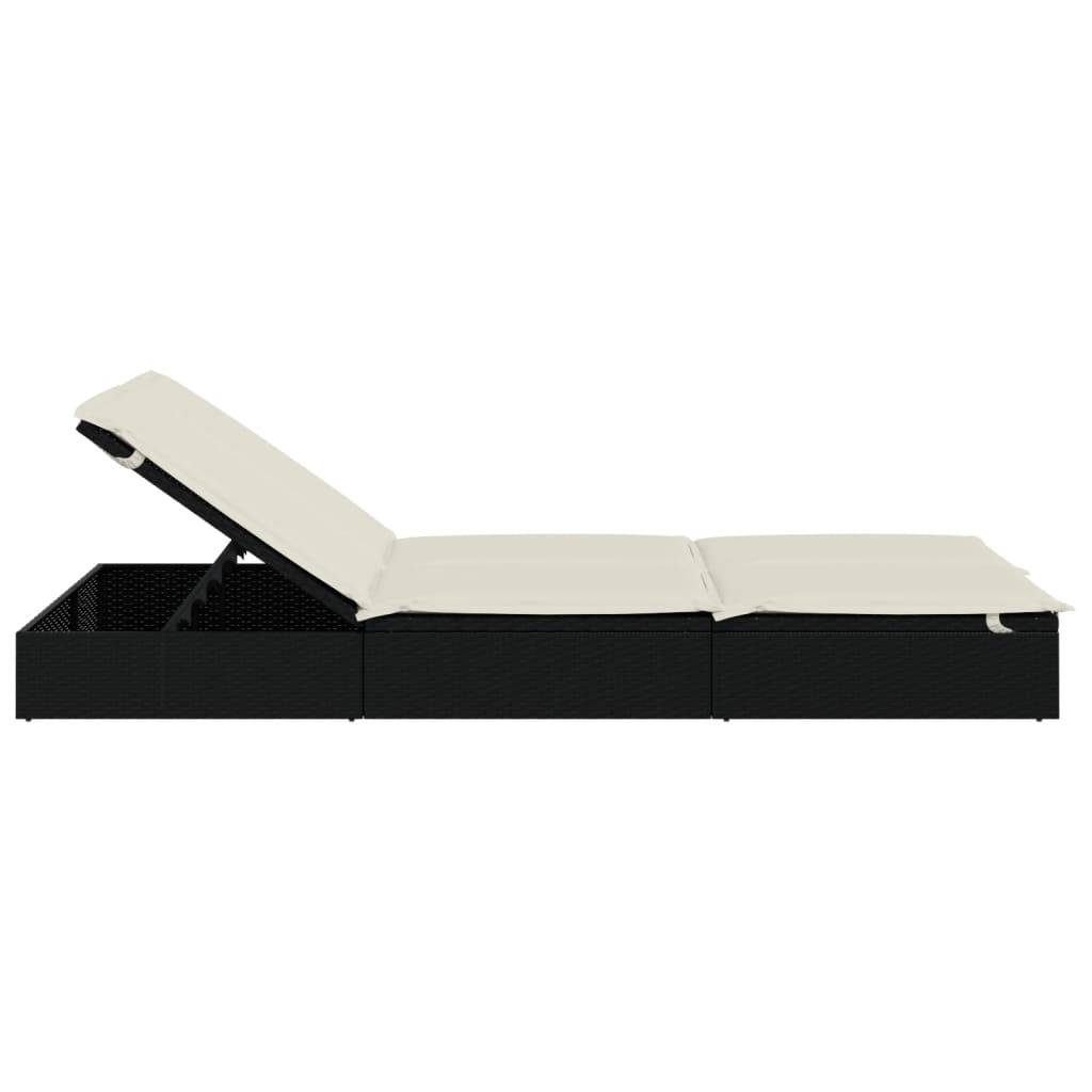 Helloshop26 - Transat chaise longue bain de soleil lit de jardin terrasse meuble d'extérieur à 2 places avec coussins noir résine tressée - Imagen 4
