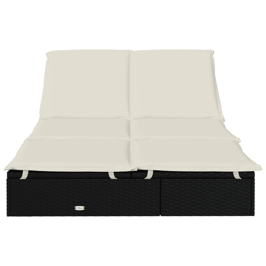 Helloshop26 - Transat chaise longue bain de soleil lit de jardin terrasse meuble d'extérieur à 2 places avec coussins noir résine tressée - Imagen 3