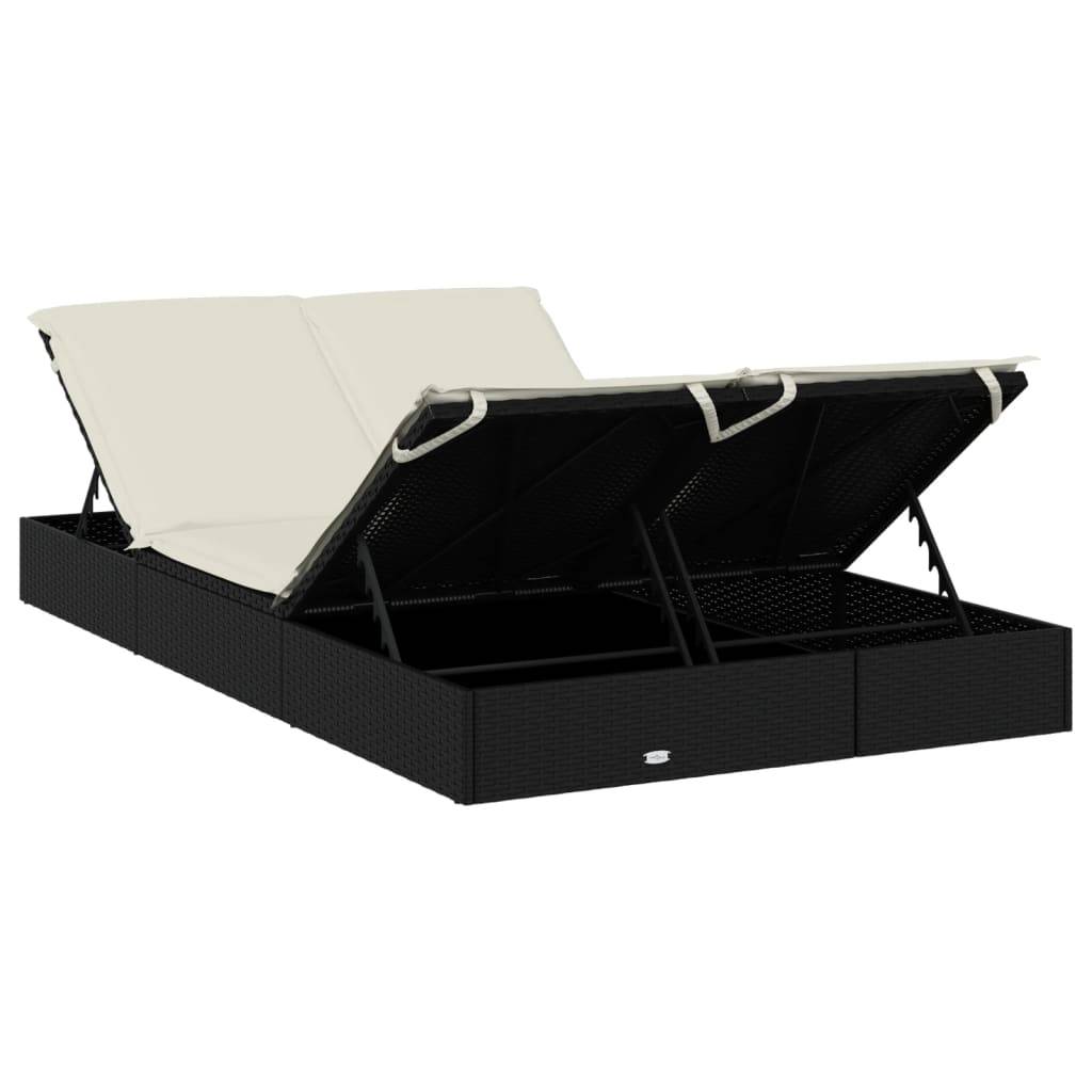 Helloshop26 - Transat chaise longue bain de soleil lit de jardin terrasse meuble d'extérieur à 2 places avec coussins noir résine tressée - Imagen 6