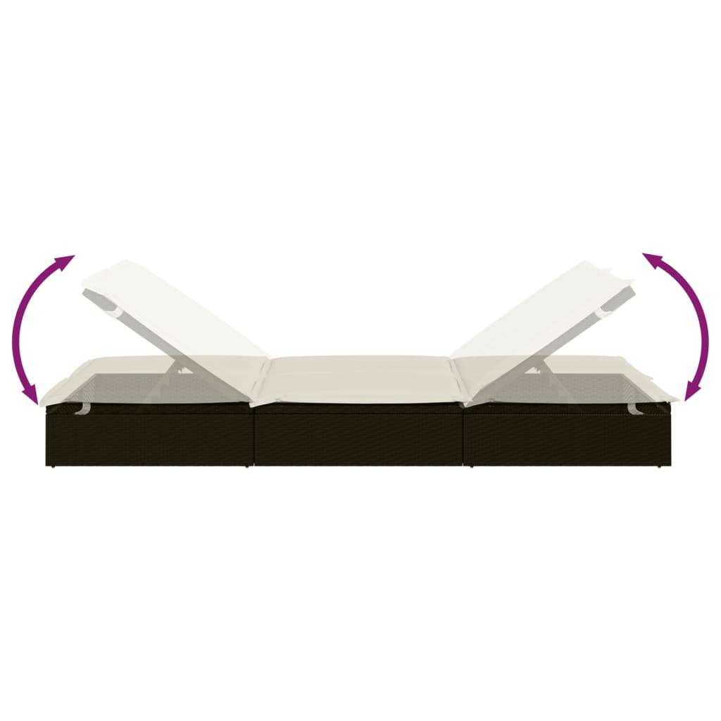 Helloshop26 - Transat chaise longue bain de soleil lit de jardin terrasse meuble d'extérieur à 2 places avec coussins noir résine tressée - Imagen 7
