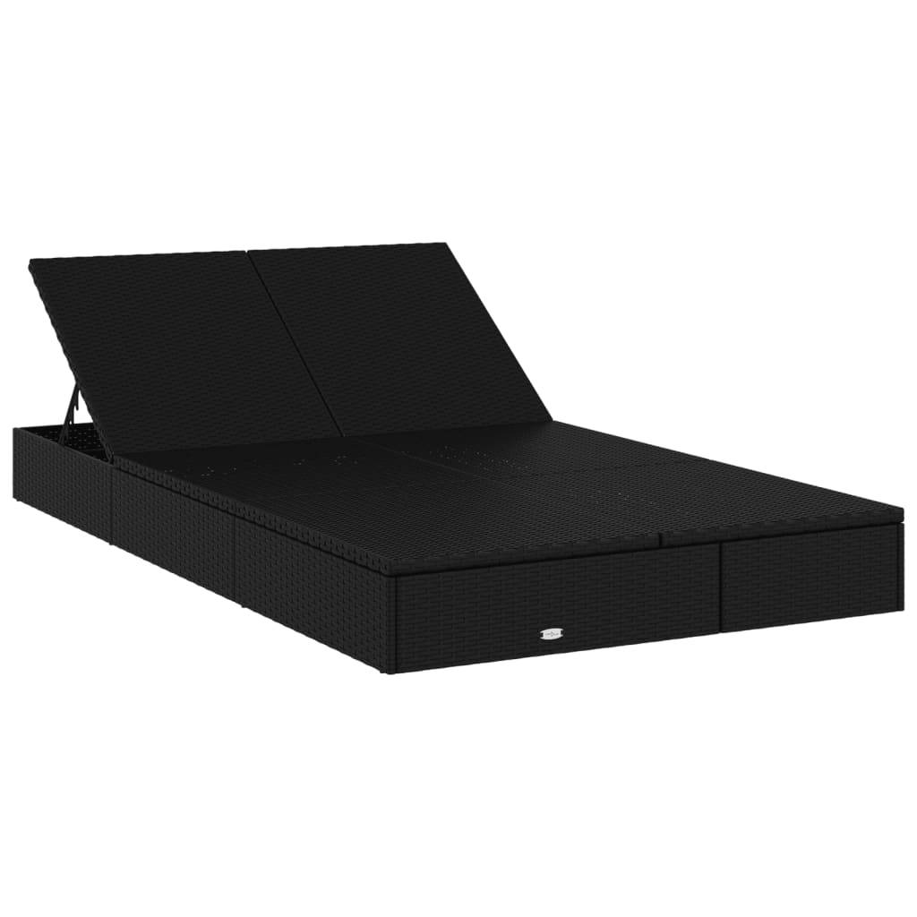 Helloshop26 - Transat chaise longue bain de soleil lit de jardin terrasse meuble d'extérieur à 2 places avec coussins noir résine tressée - Imagen 2