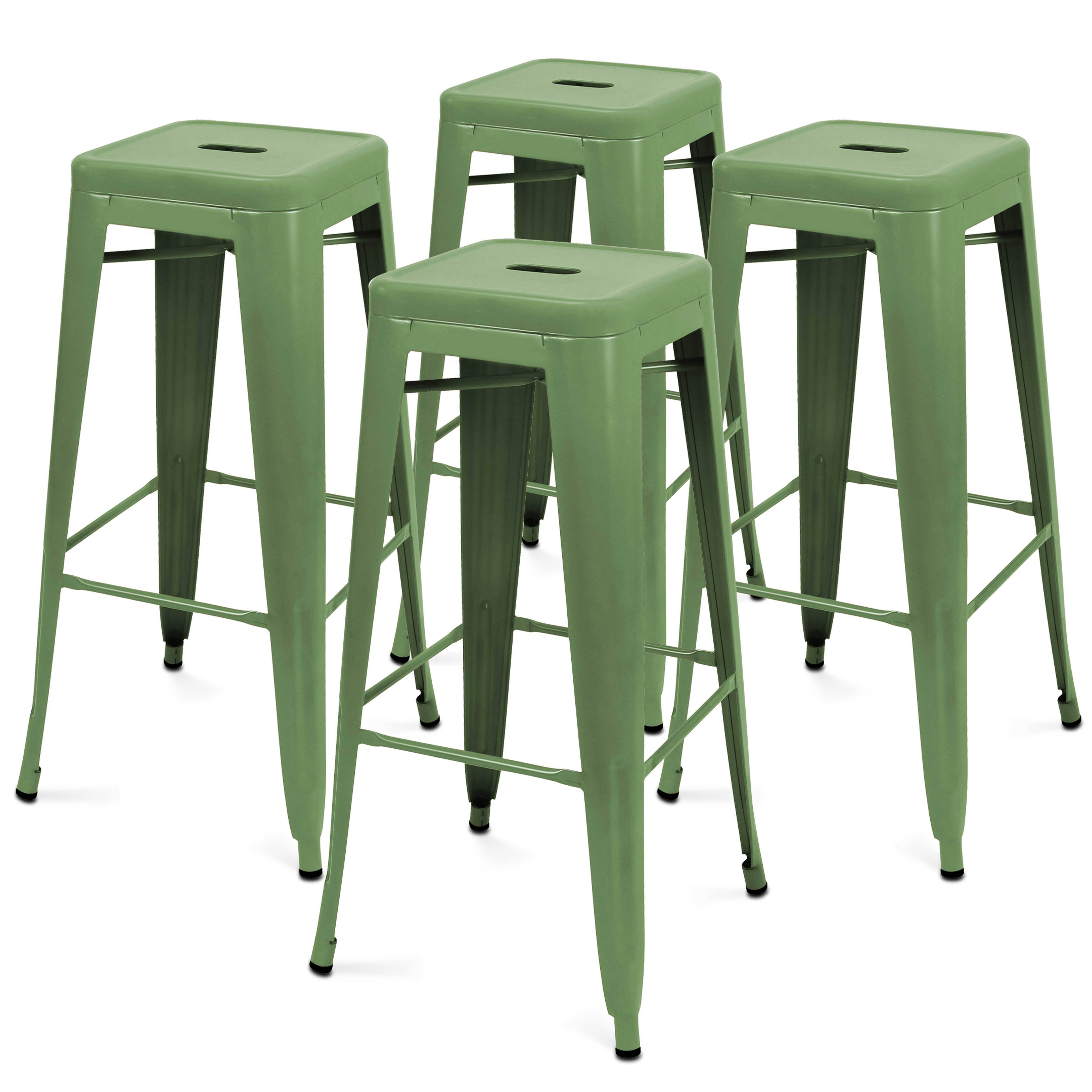 Oviala - Lot de 4 tabourets de terrasse en métal mat vert cactus Indus - Oviala - Imagen 1