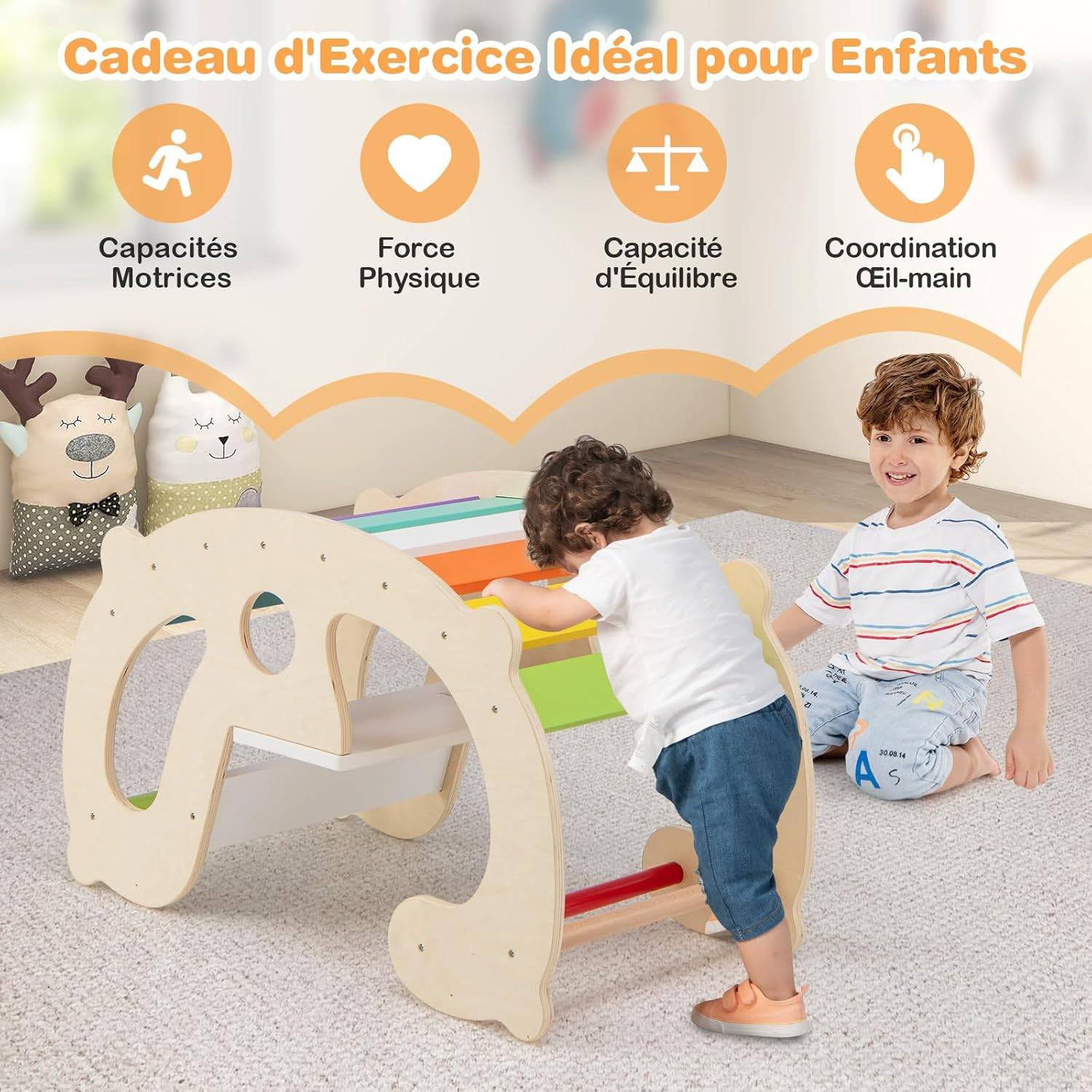 COSTWAY Chaise à Bascule Enfant Lumineuse Licorne - Fauteuil Bois Confortable 3-5 Ans Charge 45kg