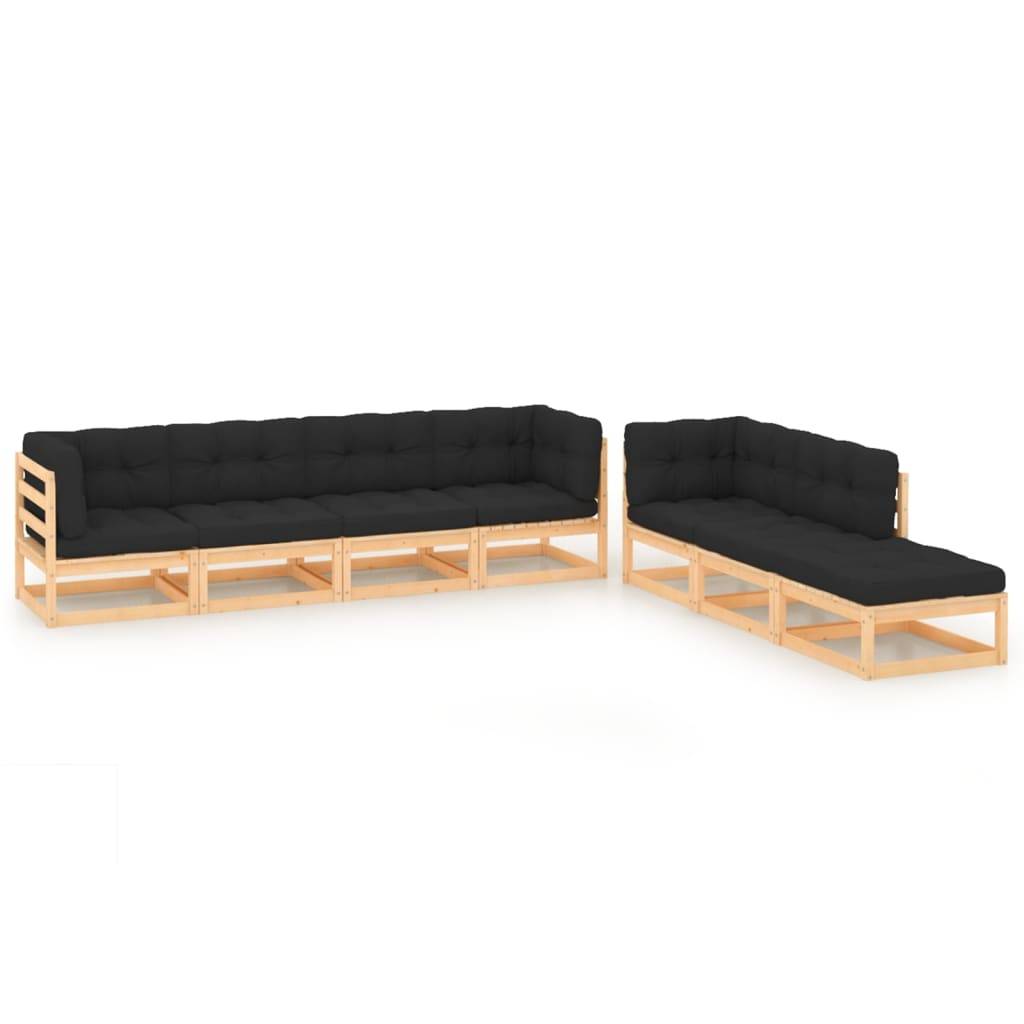 Helloshop26 - Salon de jardin meuble d'extérieur ensemble de mobilier 7 pièces avec coussins bois de pin massif - Imagen 1