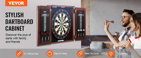 VEVOR Cible fléchettes armoire, taille officielle, LED. Pointe acier, accessoires complets, jeu cricket. - Image 9