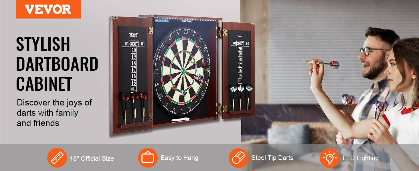 VEVOR Cible fléchettes armoire, taille officielle, LED. Pointe acier, accessoires complets, jeu cricket. - Image 9